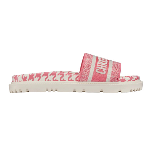 Christian Dior Dway Pink White Logo Houndstooth Slide Mule Flat Sandal 37.5 - Picture 1 of 12